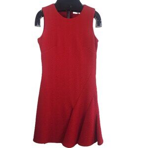 CALVIN KLEIN Red Sleeveless Knee Length Dress Size 6 Stretches Bottom Flare